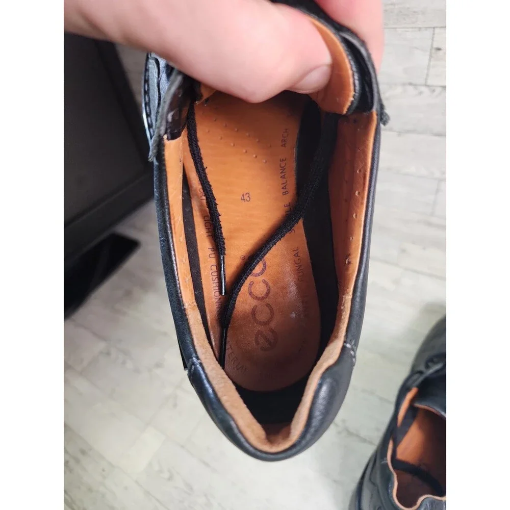 Ecco Oxford Black Leather Shoes Lace Up Derby Casual Comfort Mens 9-9.5 Euro 43